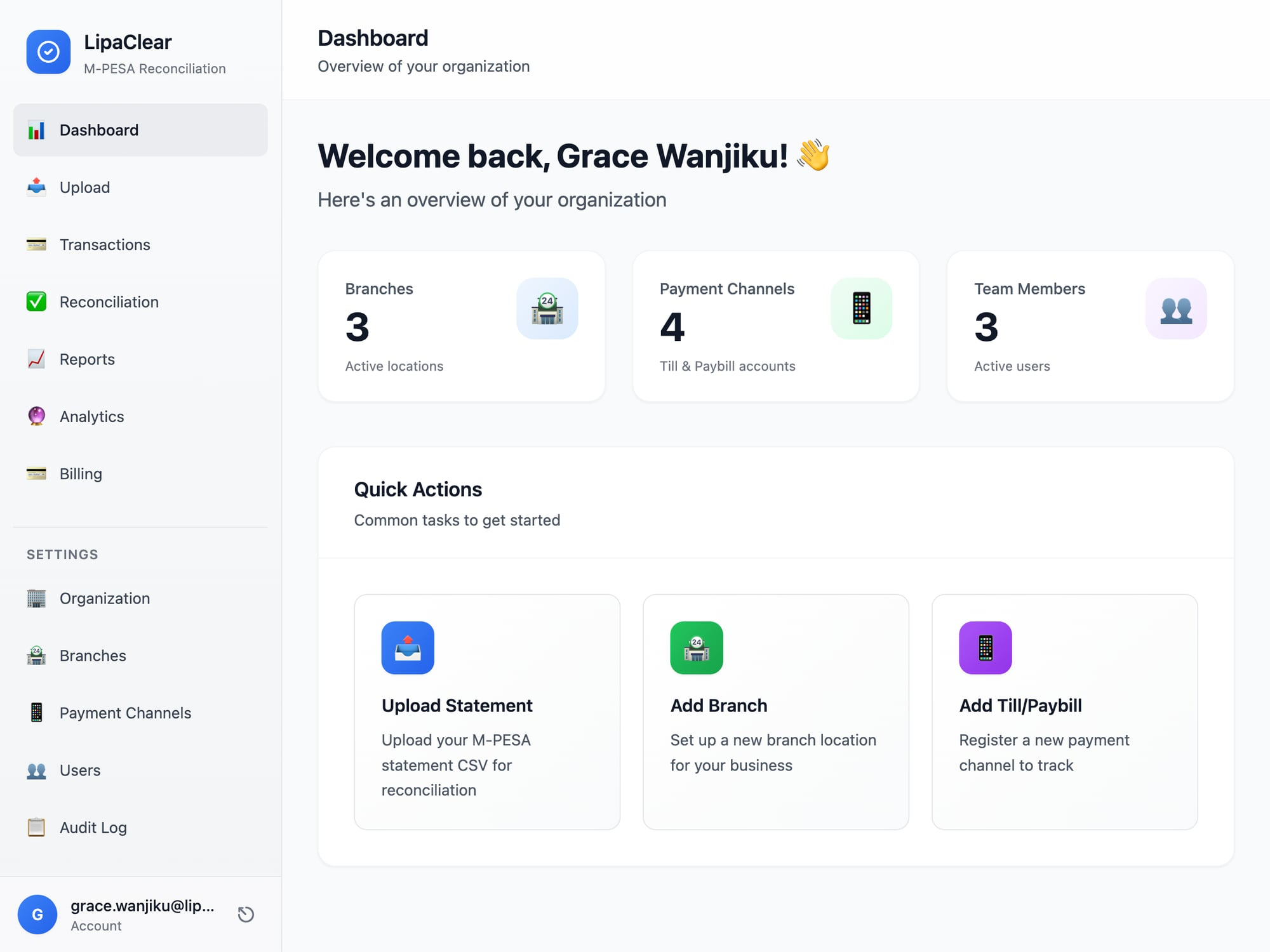 LipaClear Dashboard Preview - M-PESA Reconciliation Interface